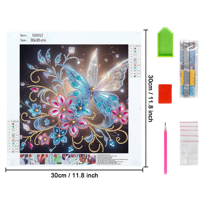 Transparent Weiß Blau Schmetterling und Blume Sonderform Diamond Painting