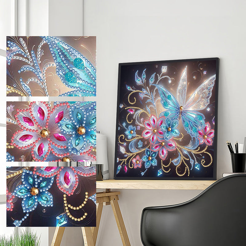 Transparent Weiß Blau Schmetterling und Blume Sonderform Diamond Painting