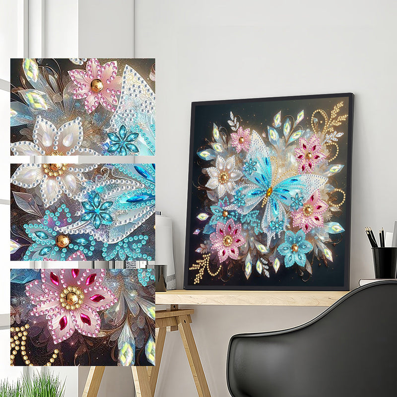 Eisblauer Schmetterling und Blume Sonderform Diamond Painting