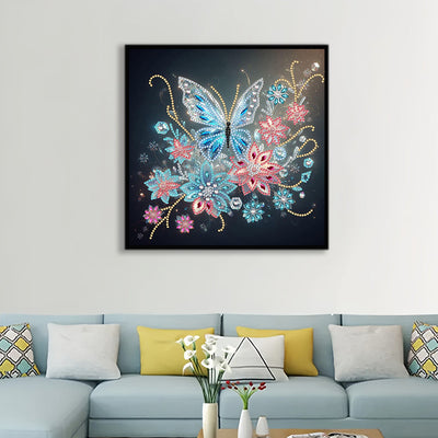 Transparenter Blauer Schmetterling und Blume Sonderform Diamond Painting