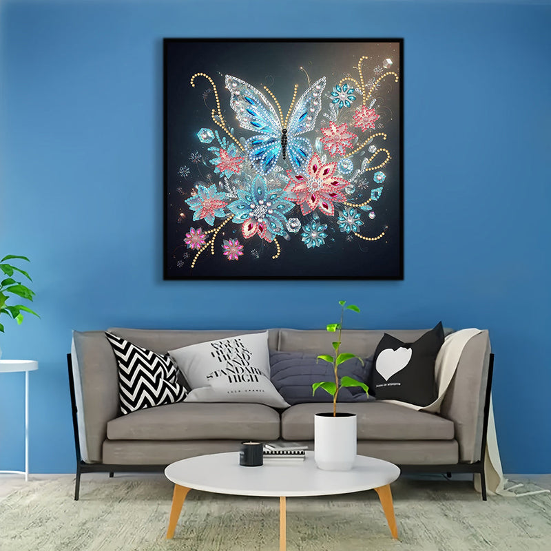 Transparenter Blauer Schmetterling und Blume Sonderform Diamond Painting