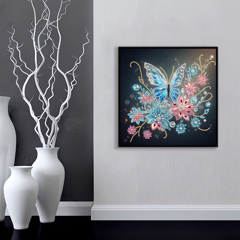 Transparenter Blauer Schmetterling und Blume Sonderform Diamond Painting