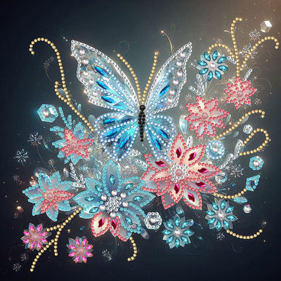 Transparenter Blauer Schmetterling und Blume Sonderform Diamond Painting