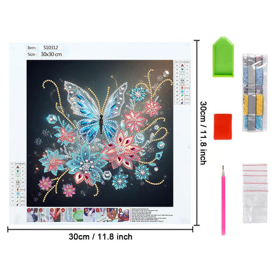 Transparenter Blauer Schmetterling und Blume Sonderform Diamond Painting