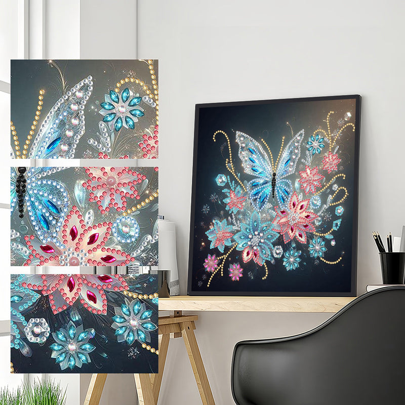 Transparenter Blauer Schmetterling und Blume Sonderform Diamond Painting