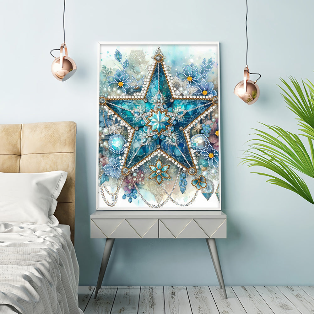 Eisblaue Blume Stern Sonderform Diamond Painting