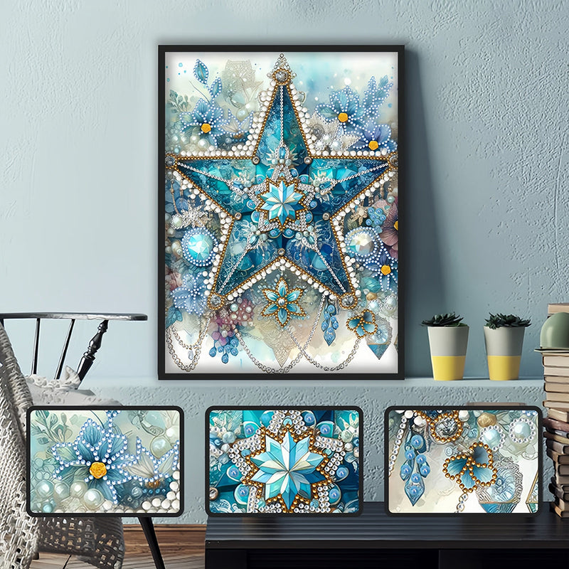 Eisblaue Blume Stern Sonderform Diamond Painting