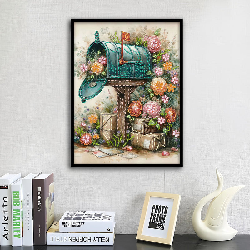 Briefkasten neben Blumen Sonderform Diamond Painting