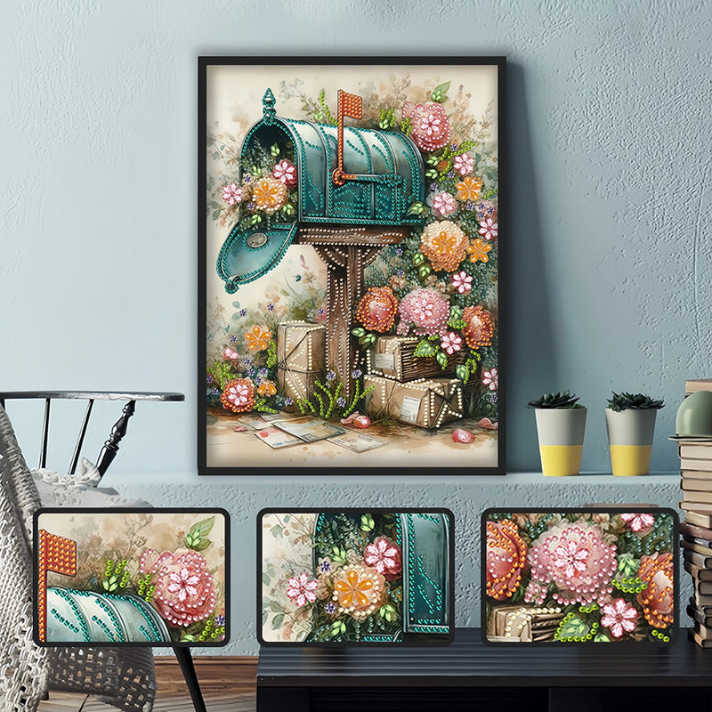 Briefkasten neben Blumen Sonderform Diamond Painting