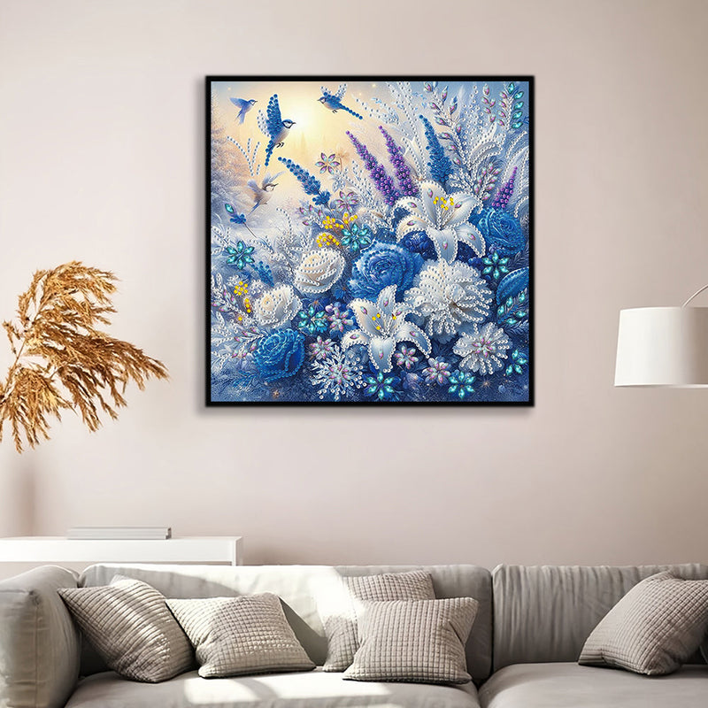 Eisblumen und Vögel Sonderform Diamond Painting