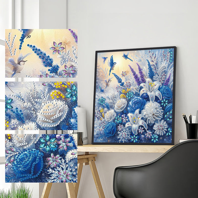 Eisblumen und Vögel Sonderform Diamond Painting