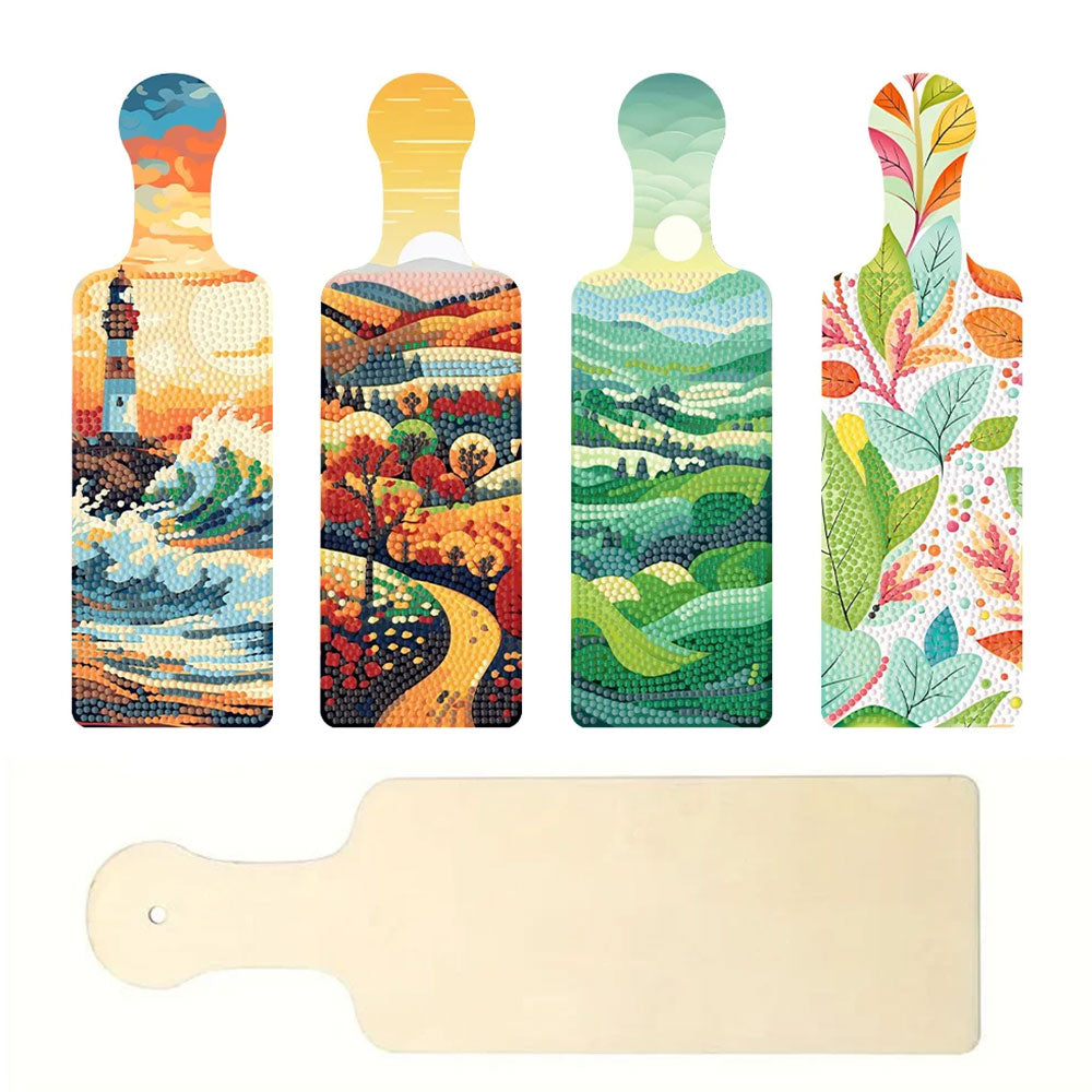 4Stück Natürliche Landschaften Tablett Kunsthandwerk mit Griff Diamond Painting