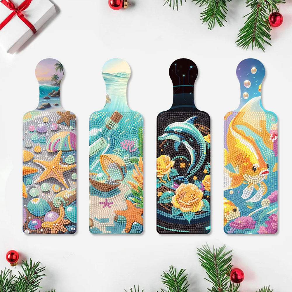 4Stück Unterseeische Tiere Tablett Kunsthandwerk mit Griff Diamond Painting