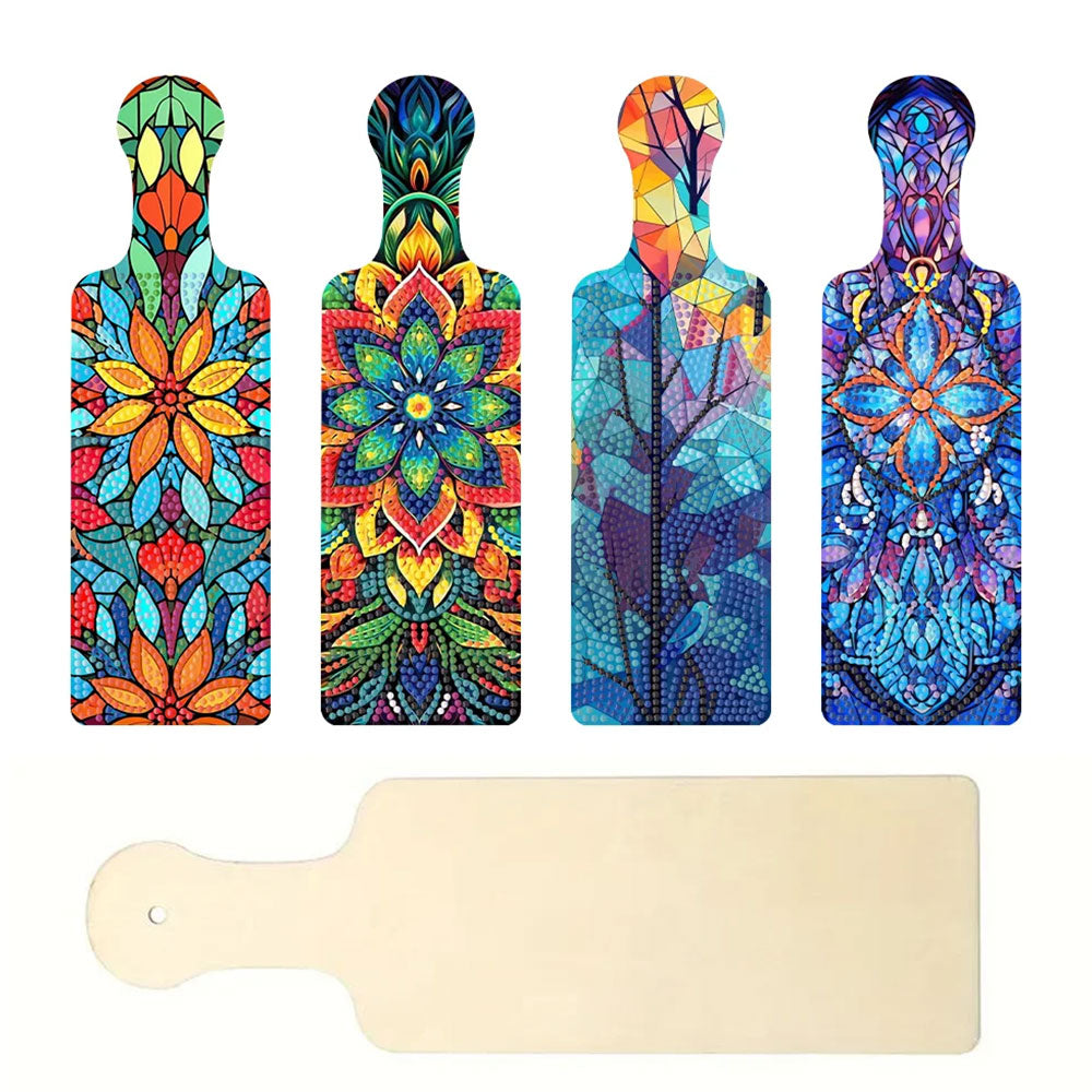 4 Stück Abstraktes Mandala Blumen Tablett Kunsthandwerk mit Griff Diamond Painting