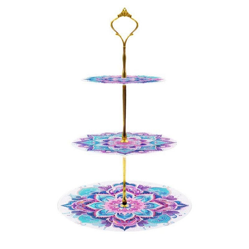 3-Stufig Rosa und grüner Lotus Mandala Acryl Serviertablett Diamond Painting