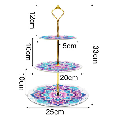 3-Stufig Rosa und grüner Lotus Mandala Acryl Serviertablett Diamond Painting