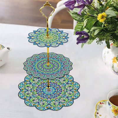 3-Stufig Grüne Blumen Mandala Acryl Serviertablett Diamond Painting