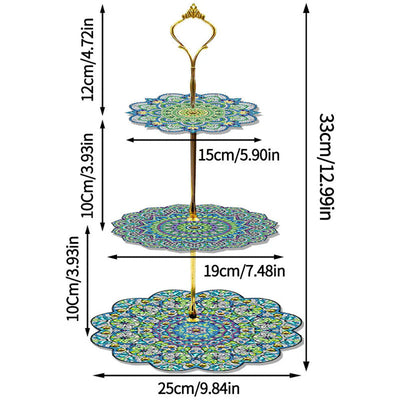 3-Stufig Grüne Blumen Mandala Acryl Serviertablett Diamond Painting