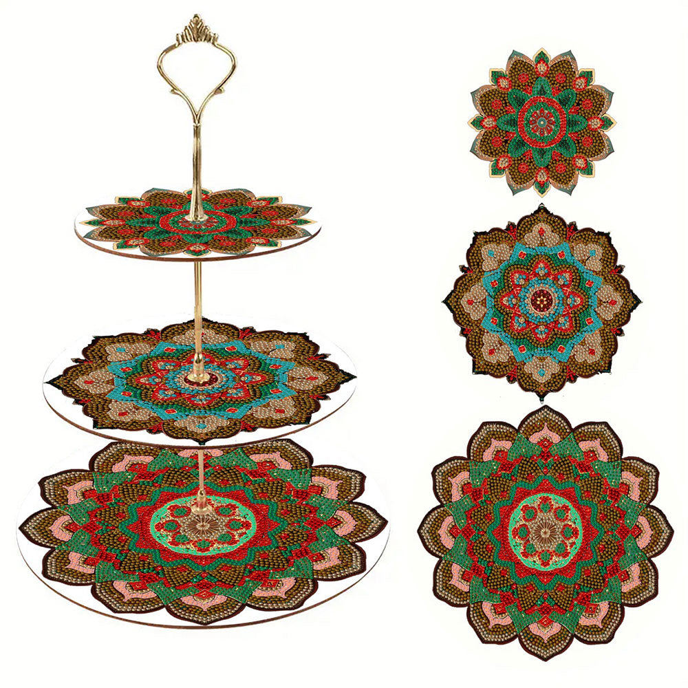 3-Stufig Dunkles Mandala Acryl Serviertablett Diamond Painting