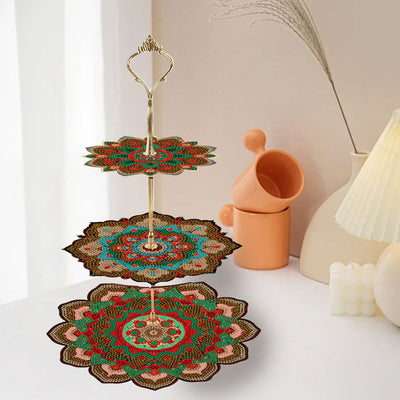 3-Stufig Dunkles Mandala Acryl Serviertablett Diamond Painting