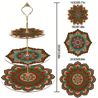 3-Stufig Dunkles Mandala Acryl Serviertablett Diamond Painting