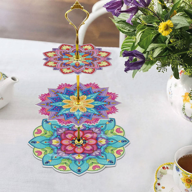 3-Stufig Bunter Lotus Mandala Acryl Serviertablett Diamond Painting