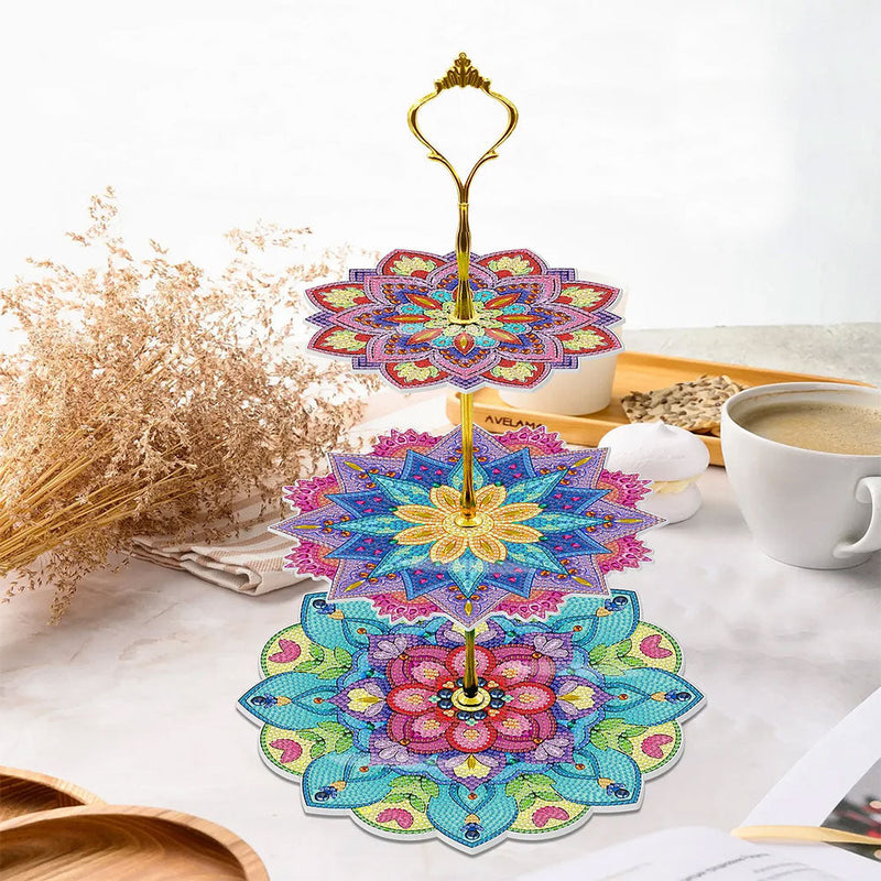 3-Stufig Bunter Lotus Mandala Acryl Serviertablett Diamond Painting