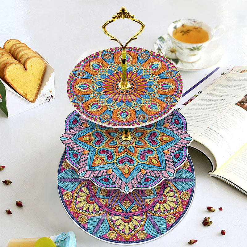 3-Stufig Buntes Mandala Acryl Serviertablett Diamond Painting