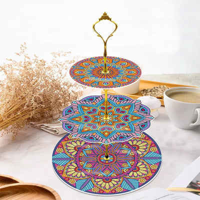 3-Stufig Buntes Mandala Acryl Serviertablett Diamond Painting