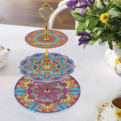 3-Stufig Buntes Mandala Acryl Serviertablett Diamond Painting