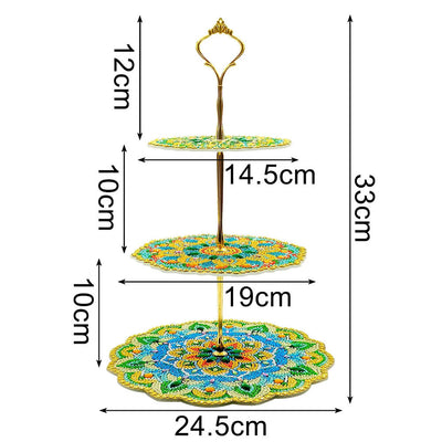 3-Stufig Grüner und gelber Lotus Mandala Acryl Serviertablett Diamond Painting