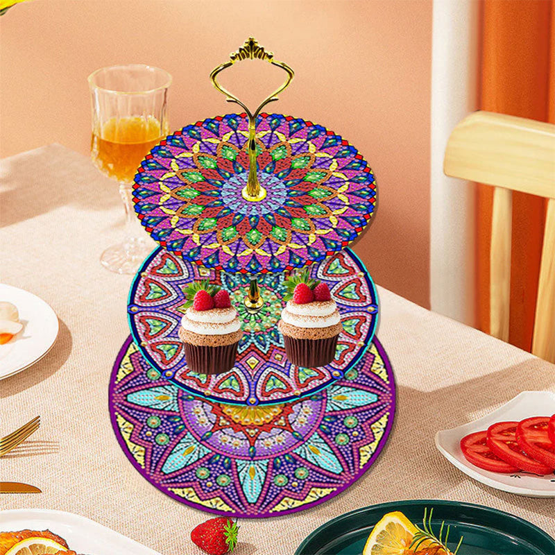 3-Stufig Lila Rotes Mandala Acryl Serviertablett Diamond Painting