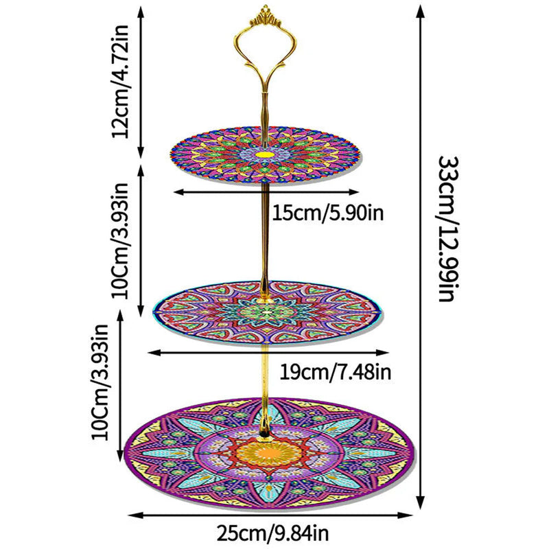 3-Stufig Lila Rotes Mandala Acryl Serviertablett Diamond Painting