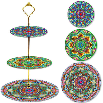 3-Stufig Abstraktes Mandala Acryl Serviertablett Diamond Painting