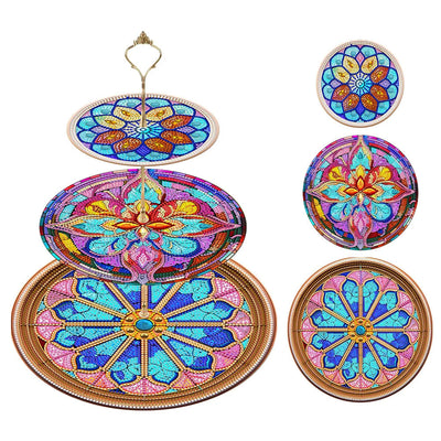 3-Stufig Bunte Blumen Mandala Acryl Serviertablett Diamond Painting