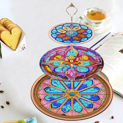 3-Stufig Bunte Blumen Mandala Acryl Serviertablett Diamond Painting