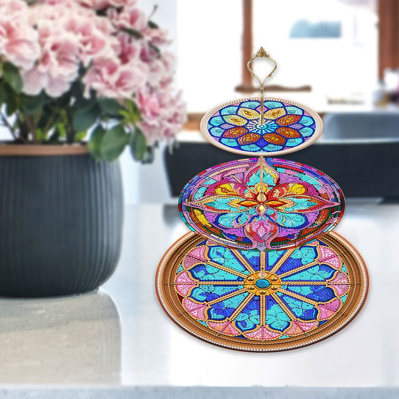 3-Stufig Bunte Blumen Mandala Acryl Serviertablett Diamond Painting