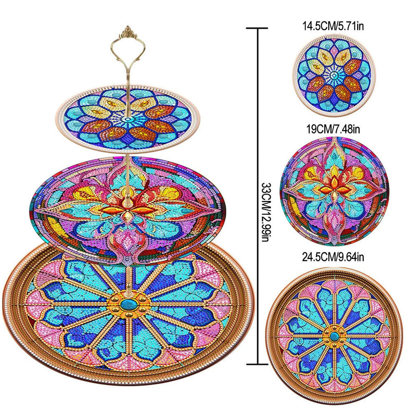 3-Stufig Bunte Blumen Mandala Acryl Serviertablett Diamond Painting