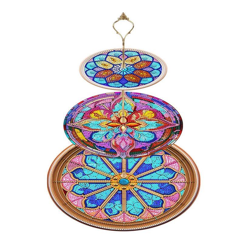 3-Stufig Bunte Blumen Mandala Acryl Serviertablett Diamond Painting