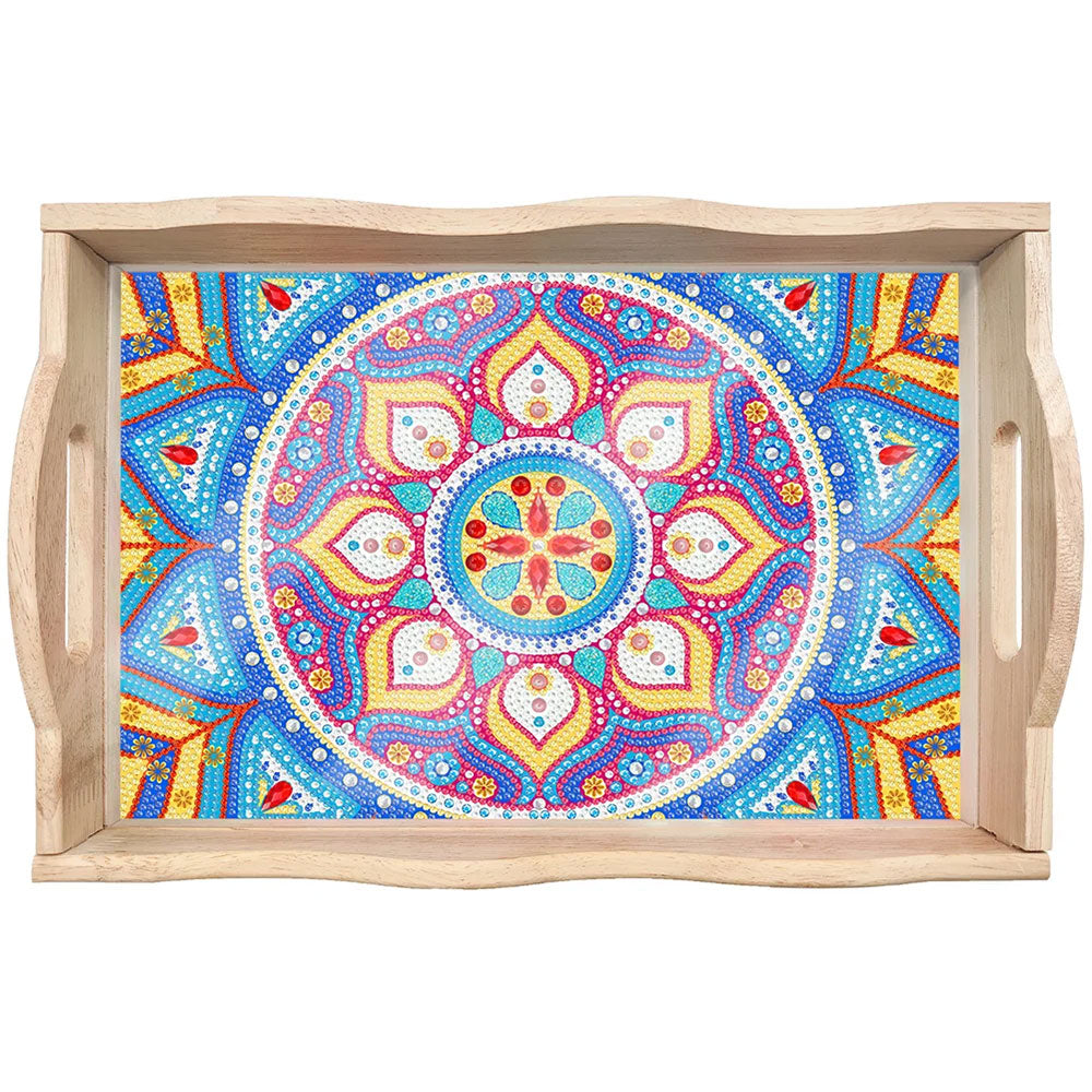 Blaues und lila Mandala Holz Serviertablett Diamond Painting