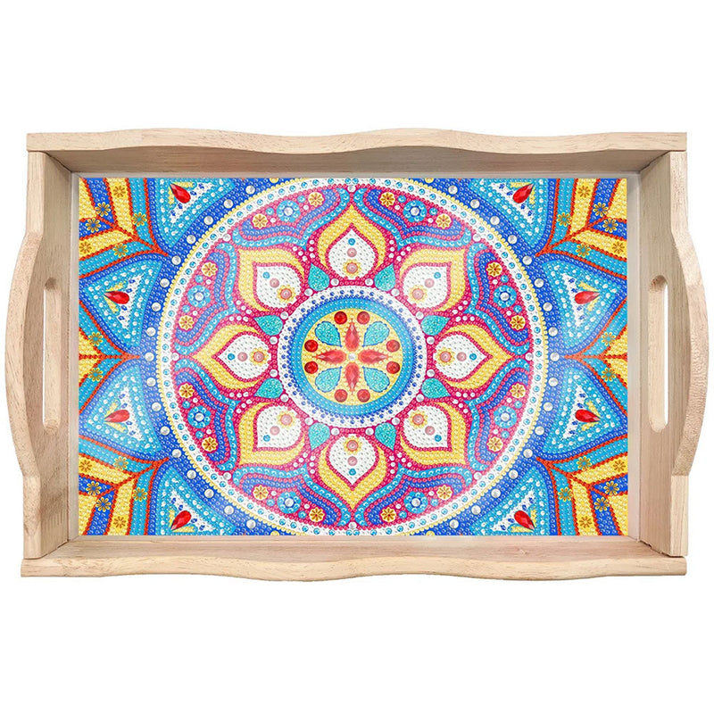 Blaues und lila Mandala Holz Serviertablett Diamond Painting