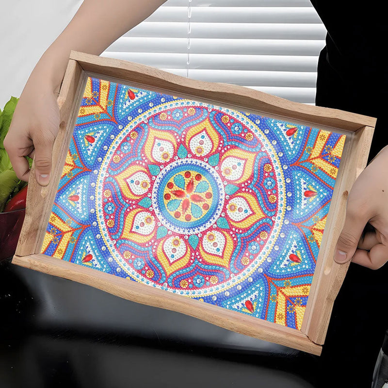 Blaues und lila Mandala Holz Serviertablett Diamond Painting