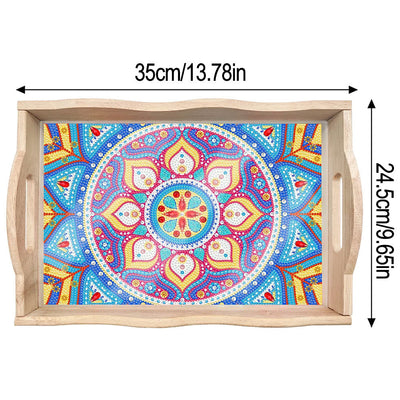 Blaues und lila Mandala Holz Serviertablett Diamond Painting