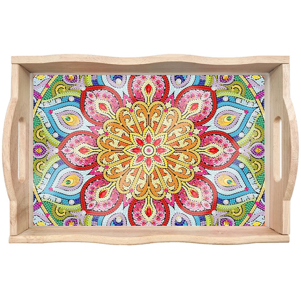 Rote und gelbe Blumen Mandala Holz Serviertablett Diamond Painting