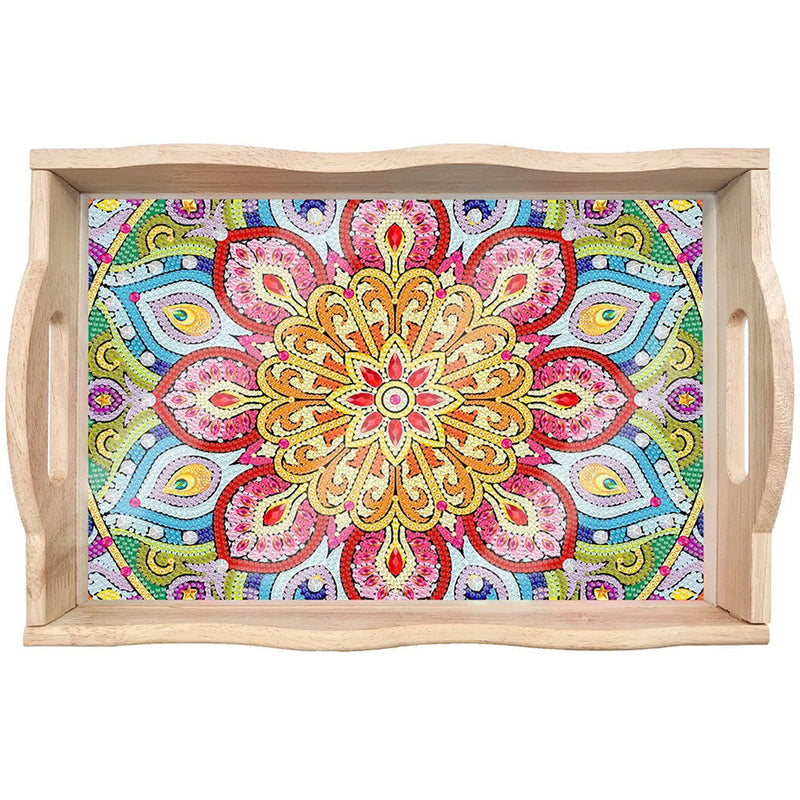 Rote und gelbe Blumen Mandala Holz Serviertablett Diamond Painting