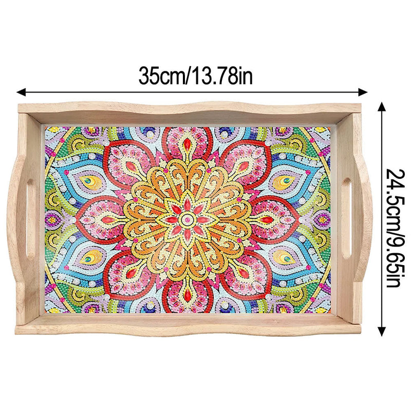 Rote und gelbe Blumen Mandala Holz Serviertablett Diamond Painting