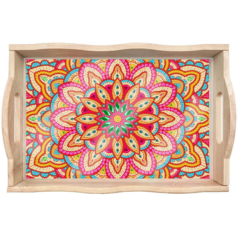 Rote Blumen Mandala Holz Serviertablett Diamond Painting