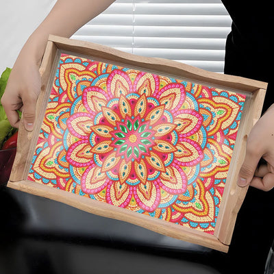 Rote Blumen Mandala Holz Serviertablett Diamond Painting