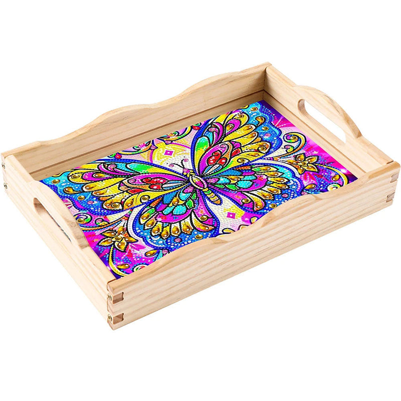 Bunter Schmetterling Holz Serviertablett Diamond Painting