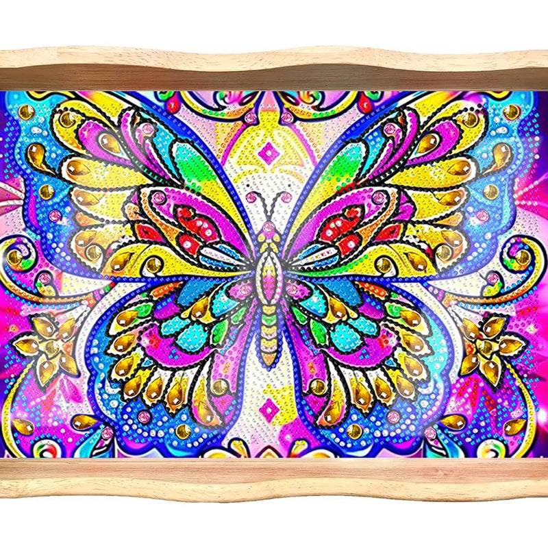 Bunter Schmetterling Holz Serviertablett Diamond Painting